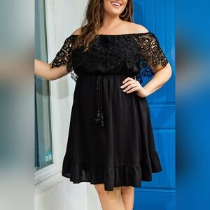 NEW WITH TAGS Plus Black Off Shoulder Dress Lace Overlay
